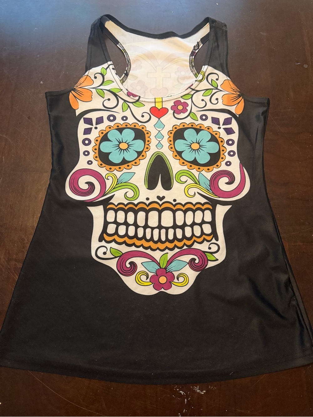 Black Tank Top with Colorful Sugar Skull Graphic